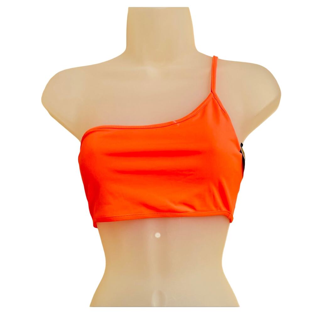 Lulus off shoulder one strap orange bandeau swimsuit sports bra workout top sz M